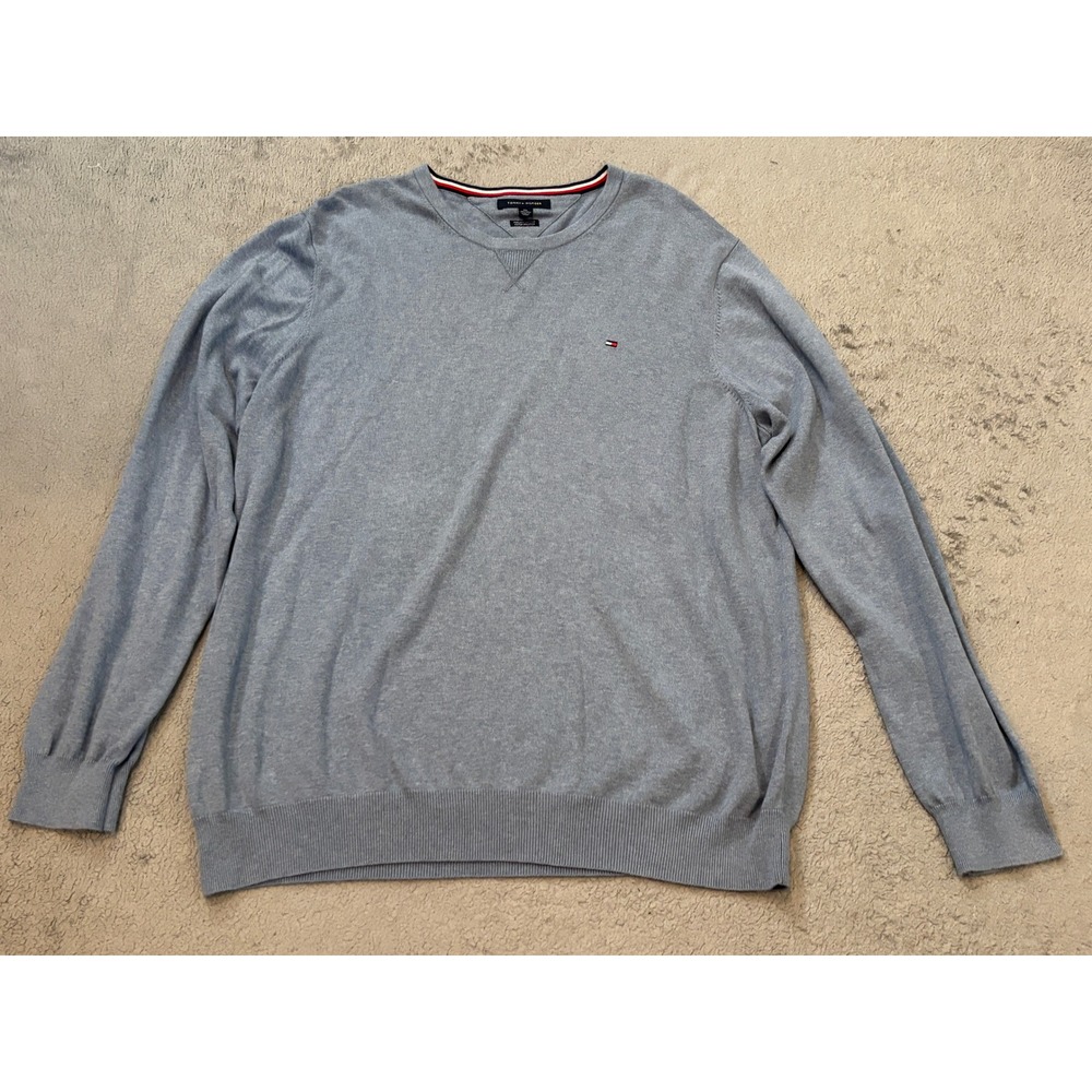 Tommy Hilfiger Mens 3XL Blue Premium Cotton Crew Neck Pullover Sweater Logo